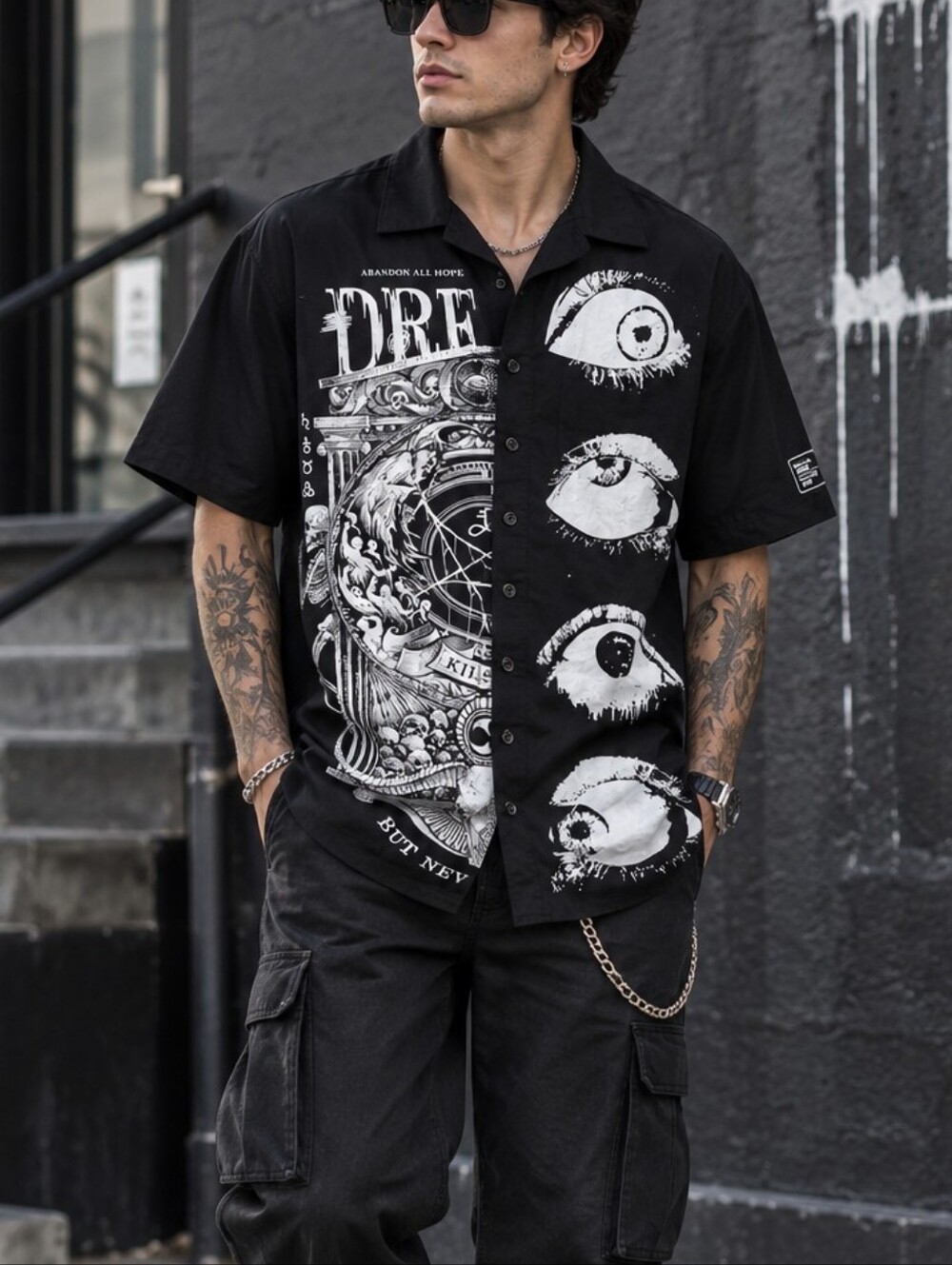 Killstar Graphic Button-Up Shirt XXL Goth Punk Eye Print Short Sleeve